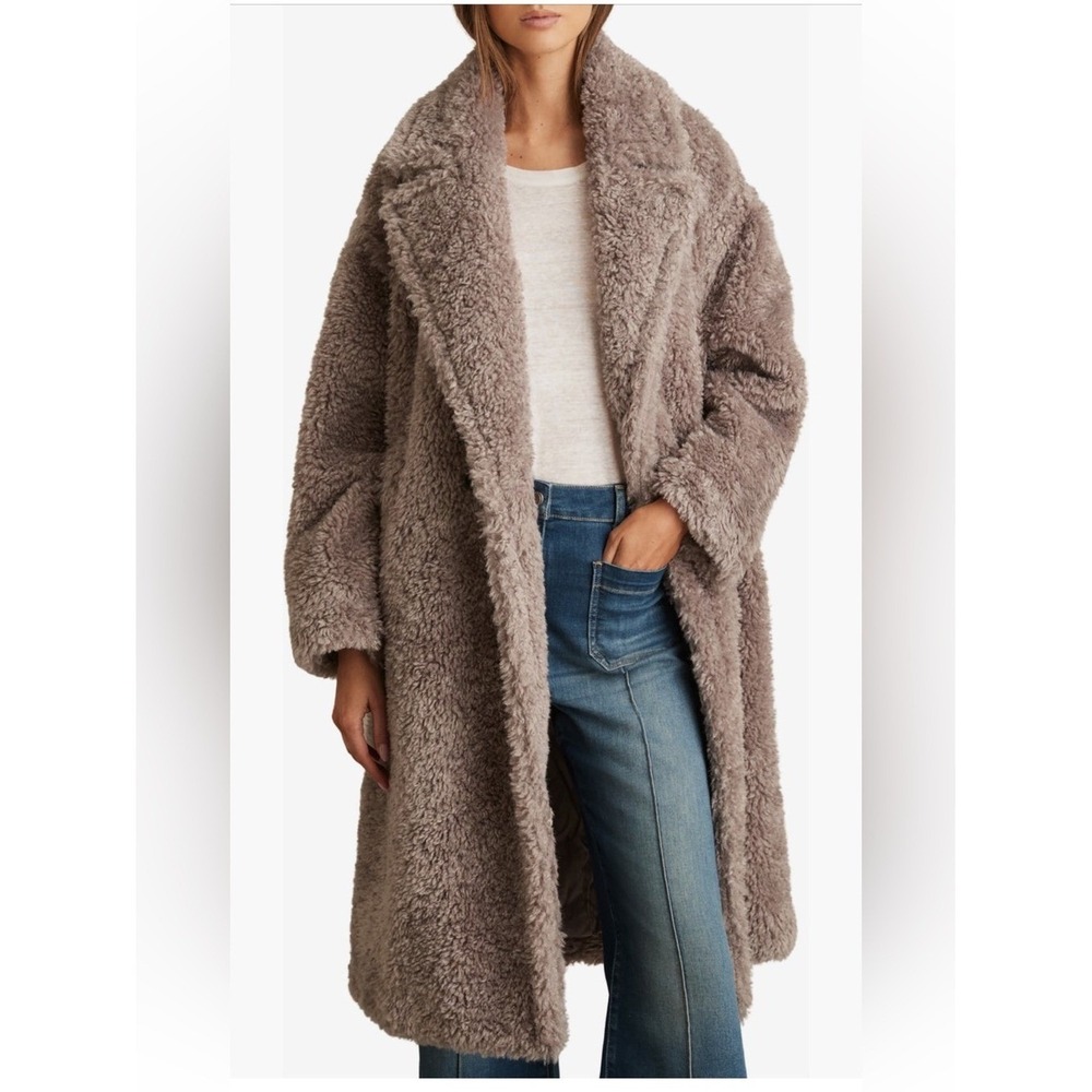 NWT Reiss Darla Faux Fur Coat in MINK NEUTRAL Sz S - Picture 8 of 9